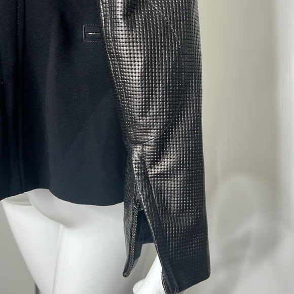 Rag & Bone Sz 2 Black Leather Sleeves Zip Pocket Fitted Blazer Jacket - Picture 4 of 12